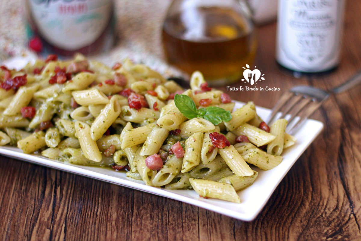 Pasta al pesto con pancetta croccante Tutto fa Brodo in Cucina